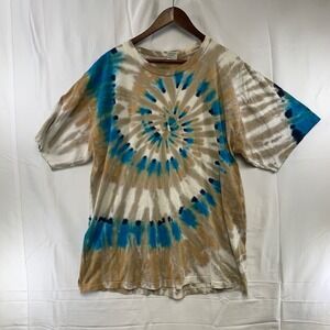 Sun Dog T-Shirt Mens XXL Blue Tan Spiral Tie-Dye Single‎ Stitch Vintage USA